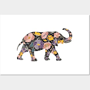 Floral Elephant Silhouette - Wild Purple Posters and Art